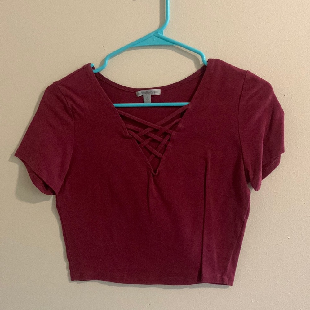 Charlotte Russe size S cropped maroon crisscross top